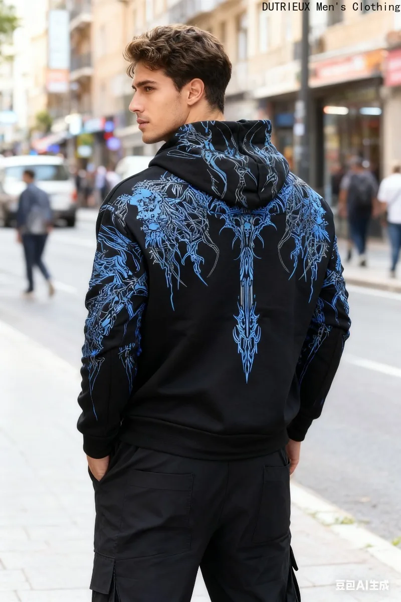 【Envio rápido】 Moletom com capuz masculino outono/inverno Dark God Personality, tamanho extra grande, moletom solto e confortável de manga comprida