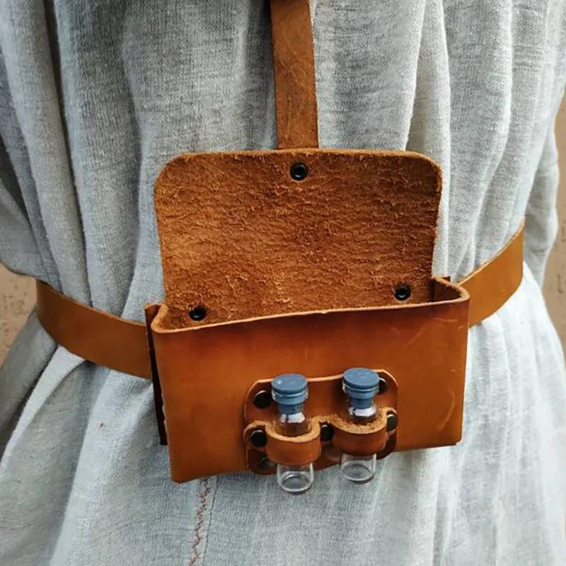 Medieval bruxa alquimista cinto bolsa de couro do plutônio poção garrafa titular saco viking cavaleiro cosplay traje renascentista festival adereços