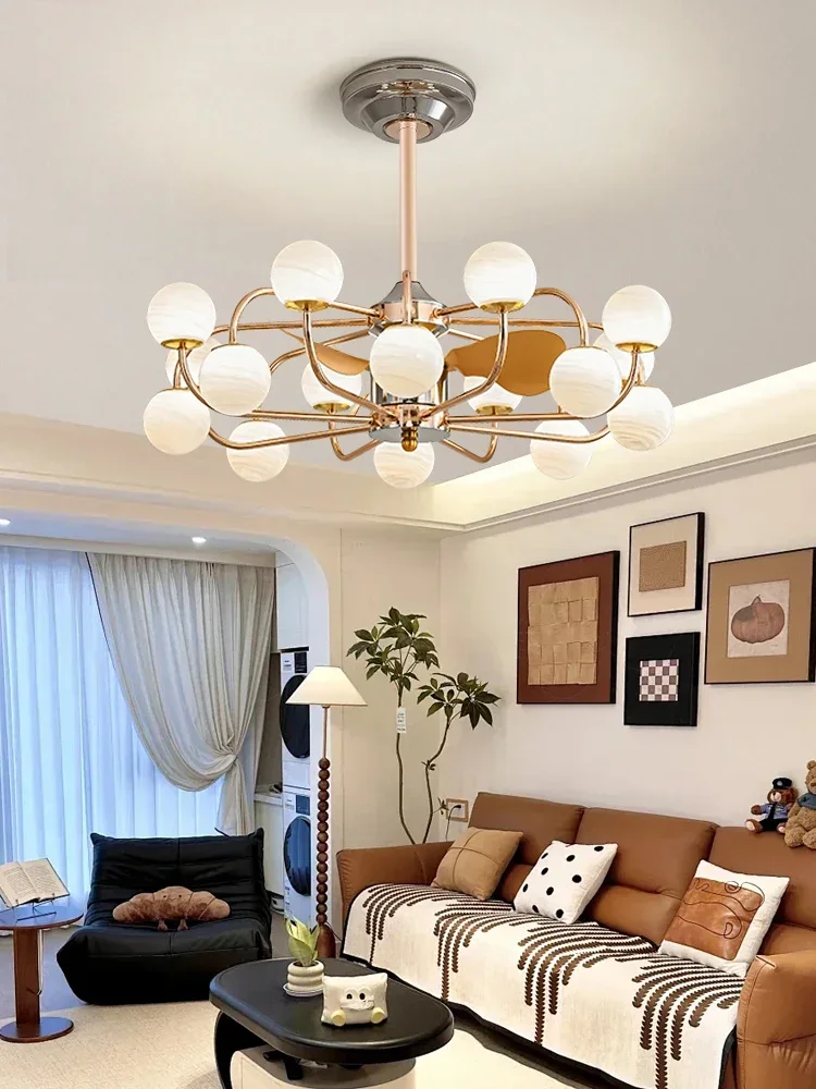 Living room fan light light luxury modern simple home bedroom study ceiling fan light creative personality dining room fan