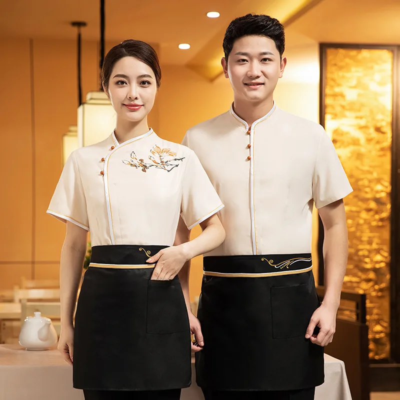 Hotel Catering Waiter Workwear Summer Short Sleeve Women's Chinese Style Restaurant Ding Room Tea House Hot Pot Restaurant Summe