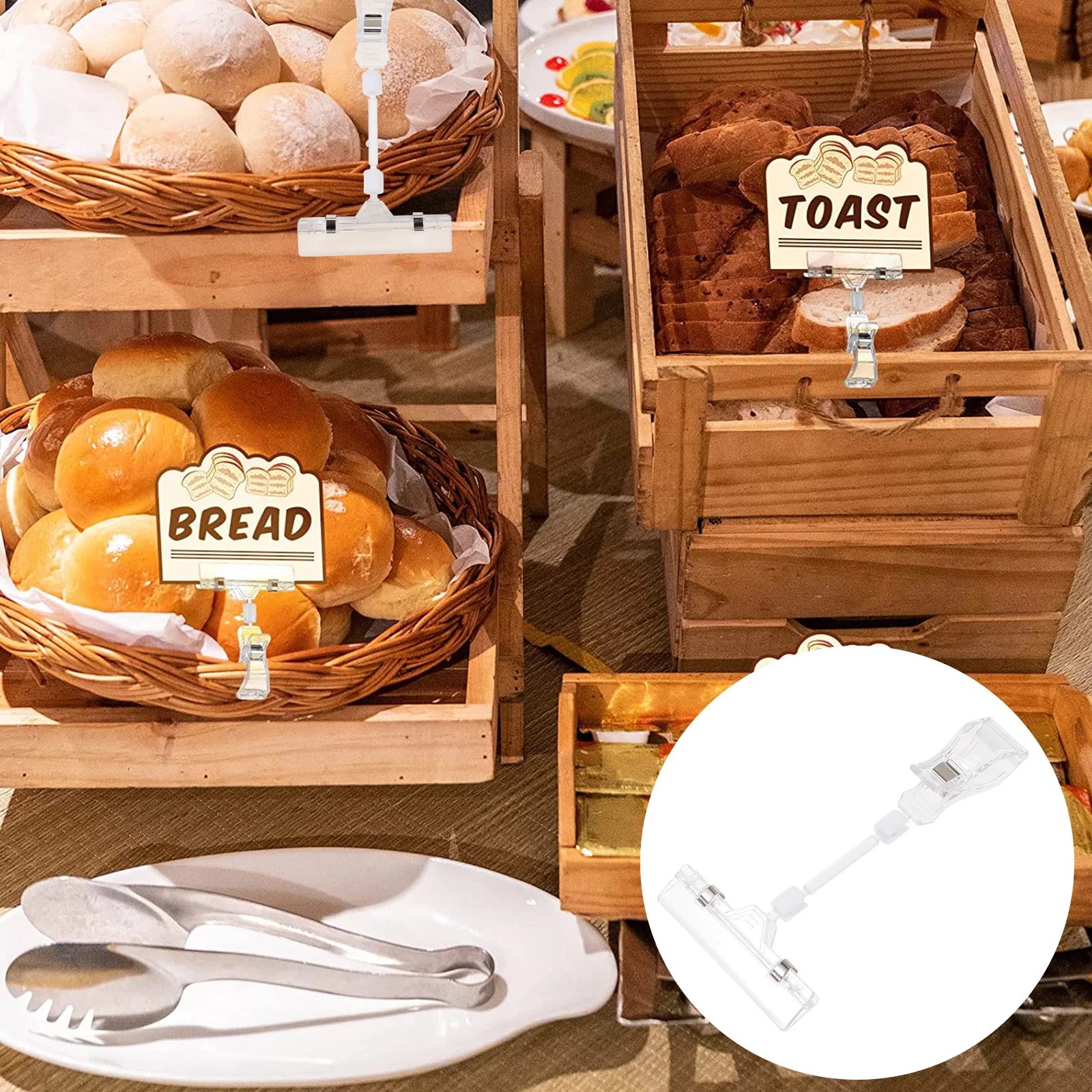 

25 Pcs Universal Clip Sign Tag Table Label Clips Basket Double Ended Dual Display Clear Rotatable Plastic Holder Office