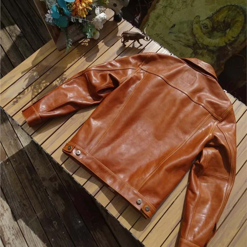 A washed hand-aged full-grain cowhide coat without lining  leather