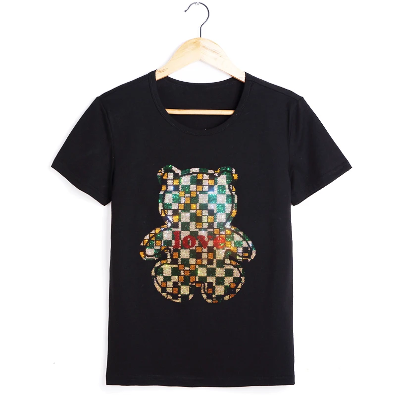 

Kawaii women's t shirts hot dirlling bear cartoon camisetas summer short sleeves tops cotton loose female shirts casual t shirt