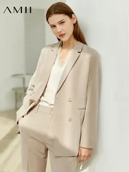 Amii minimalismo primavera Oficina señora Blazer mujer chaqueta encaje cuello pico camisetas sin mangas pantalones de cintura alta por separado chaquetas femeninas 12060909