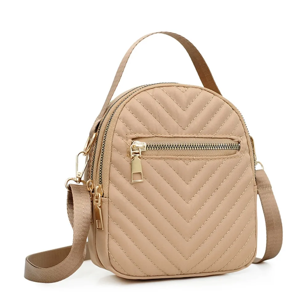 

Vintage Multi-layer Zipper Crossbody Bag Solid Color Korean Style Shoulder Bag Coin Purse Oxford Small Phone Bag Girls