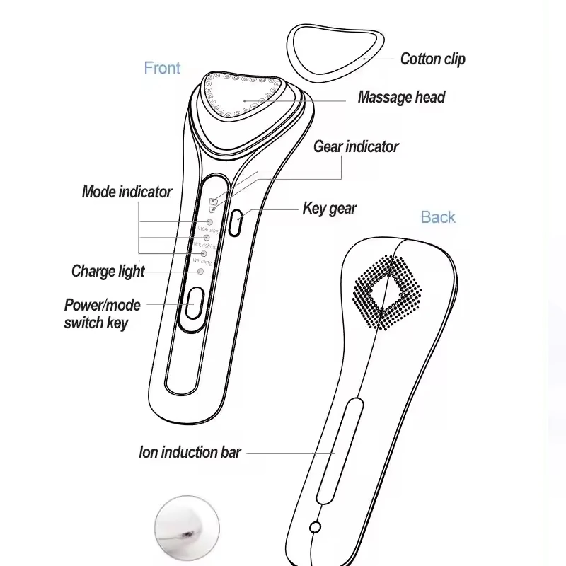 Draagbare Oplaadbare Huidverzorging Ion Schoonheid Instrument 2-In-1 Reiniger En Vibrator Massager Huidverzorgingsapparaat