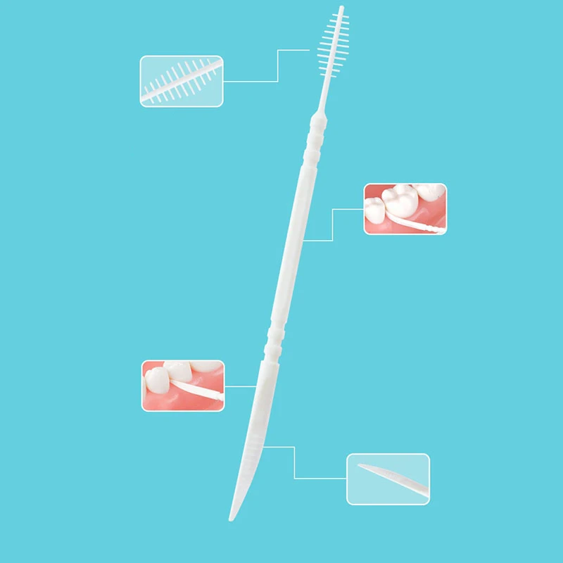 300pcs Plastic Double-head Interdental Brush Dental Floss Stick Mouth Hygiene Plastic Toothpicks Toothbrush Teeth Cleaning Brush