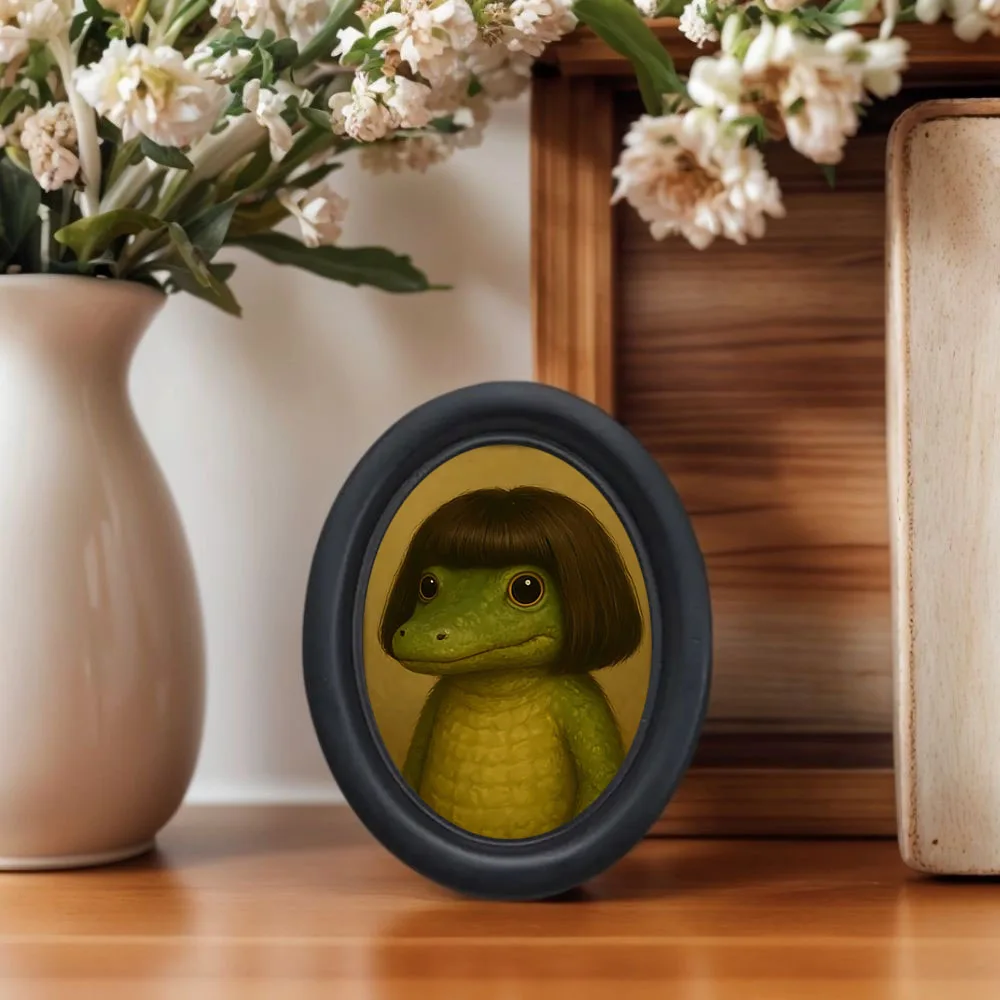 1 Piece of Interesting Long-Haired Crocodile Wall Art, Fun Crocodile Framed Decorative Painting, Wooden Mini Hanging Painting, Unique Home Kitchen Office Decoration, Fun Gift, Holiday Gift