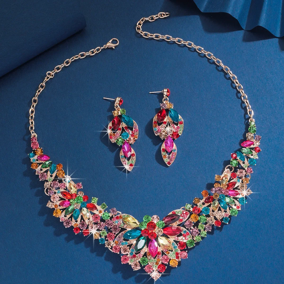

Leaves Flowers Exaggerated Bridal Accessories Women's Wedding Season Fashion Luxury Flower Necklace Earrings Jewelry Set