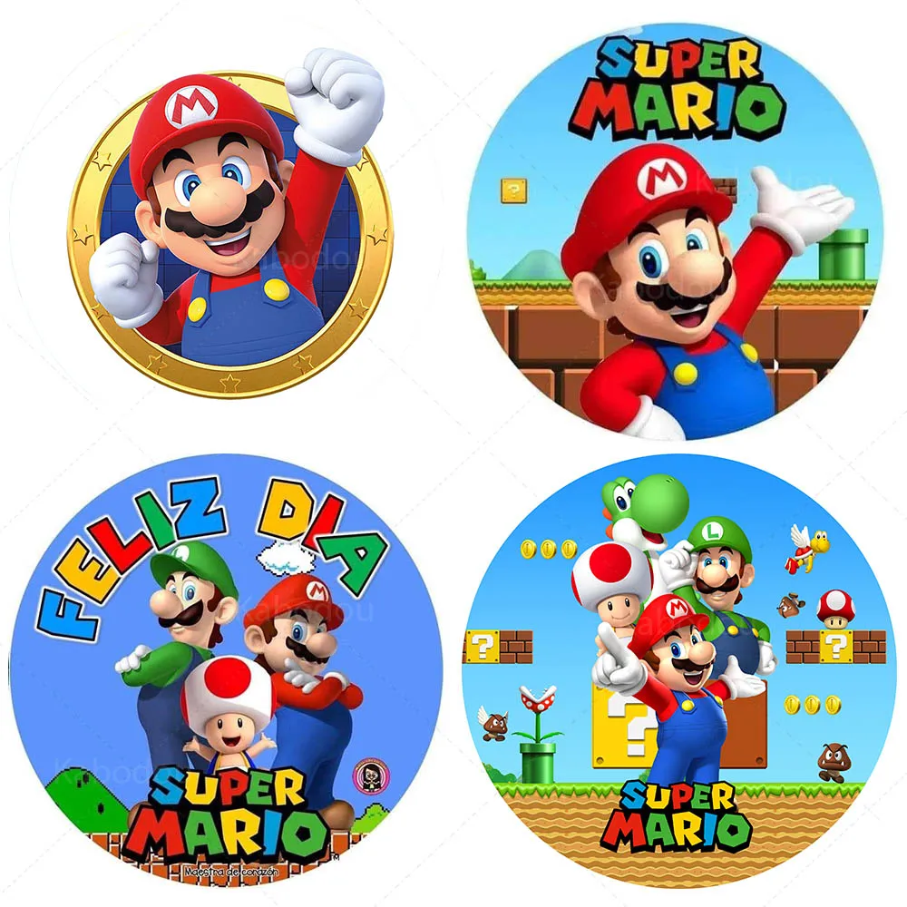 Super Mario Bros Party Round Backdrop Kids Boys 1st Birthday Background Photography Photo Studio Banner Poster Props Elastic