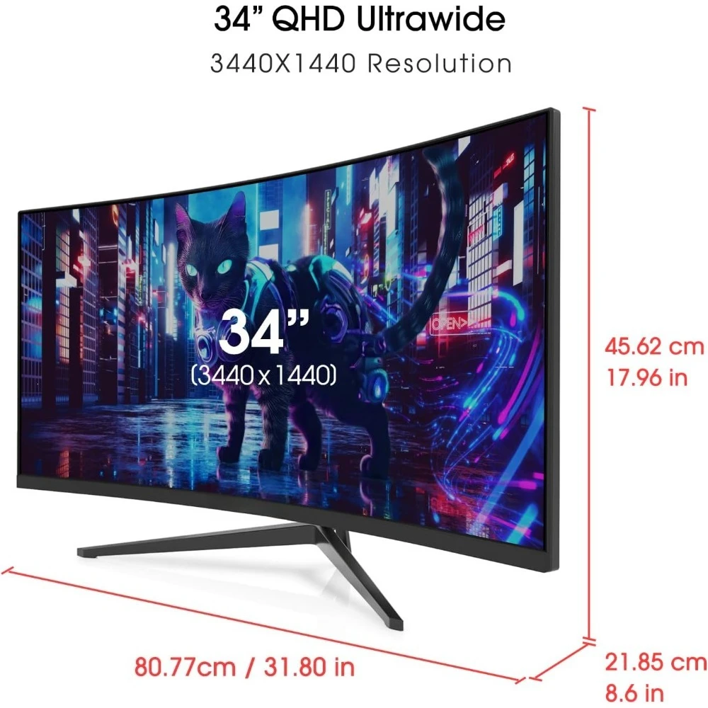 34 Zoll Curved Ultrawide WQHD Monitor 3440x1440 180Hz 1ms DP sRGB Eingebaute Lautsprecher