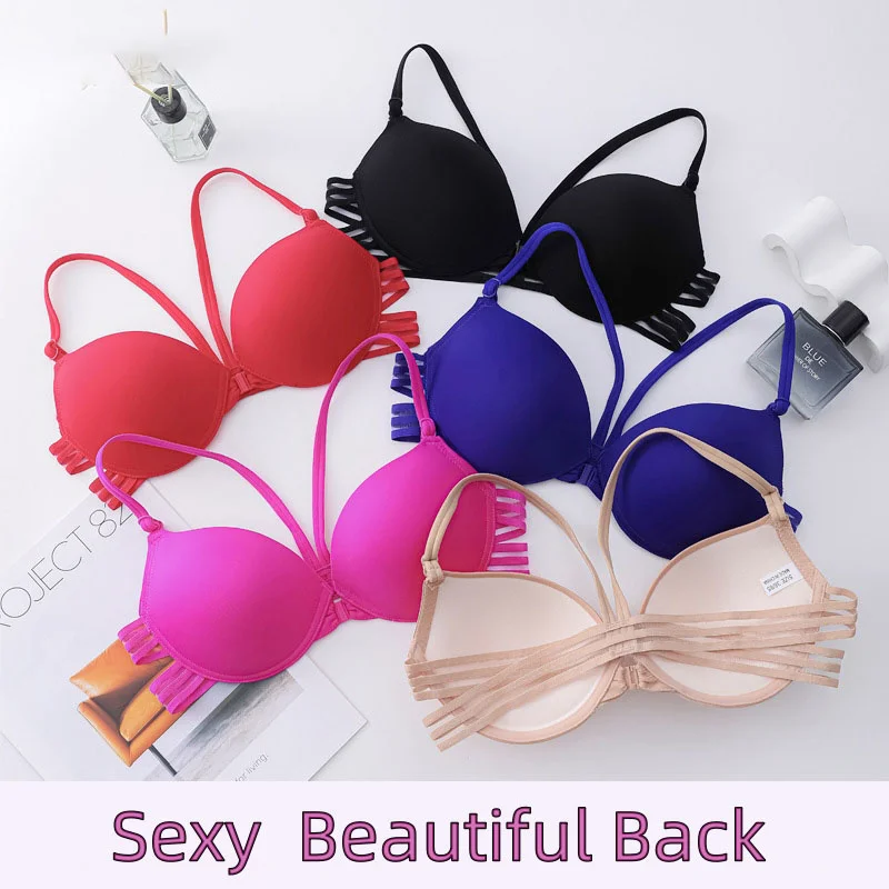 Sexy Push Up Bra for Women Solid Color Cross Beautiful Back Gather Underwear Front Buckle Bralette Top Female Intimates Lingerie