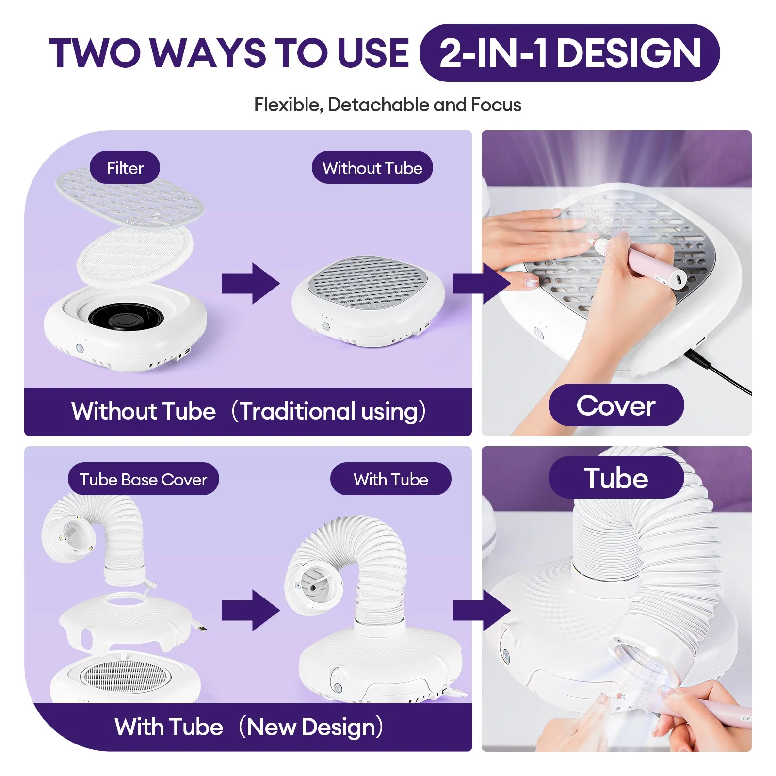 130W Powerful Fan Nail Dust Collector Turbo Vacuum Cleaner With Tube Retractable Elbow Design For Nail Art Salons And Home Use