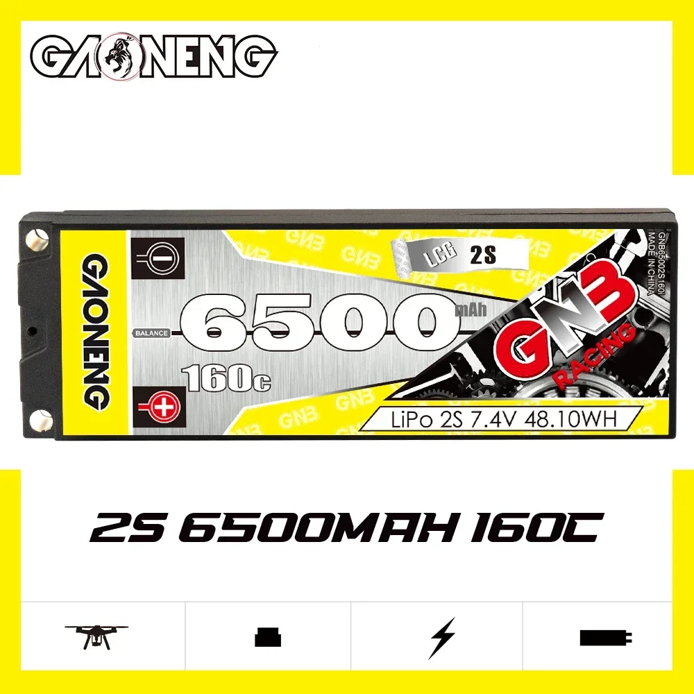 GAONENG GNB 6500mAh 2S 160C 320C 7.4V 5mm Built-in Bullet Hard Case LiPo Battery 1/10 1/8 scale RC Touring Car Drift Car