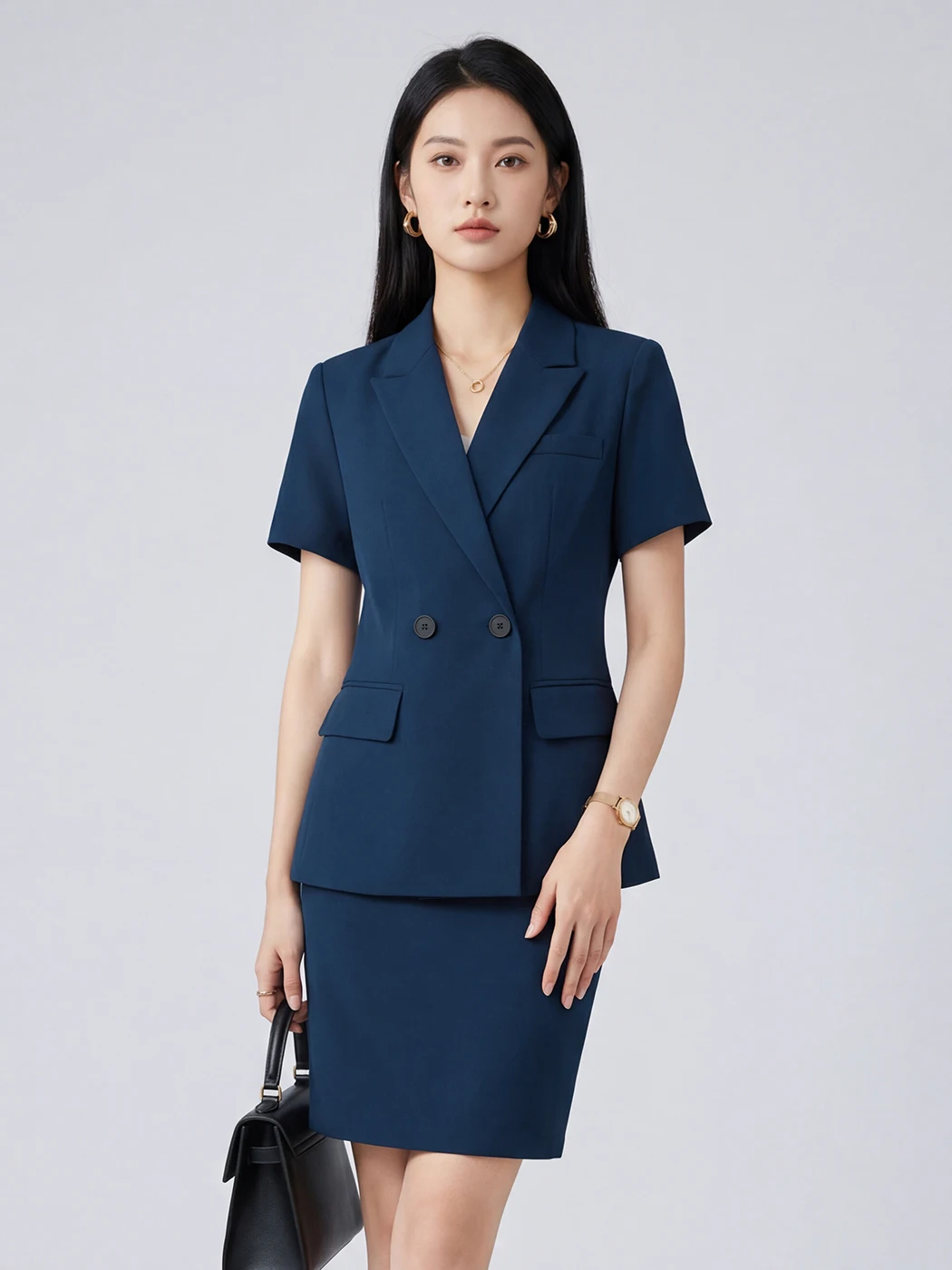 Blue Suit Set Women's Summer Thin Style Professional OL Office Interview Career Formal Western Suit Slim Fit Commute Style