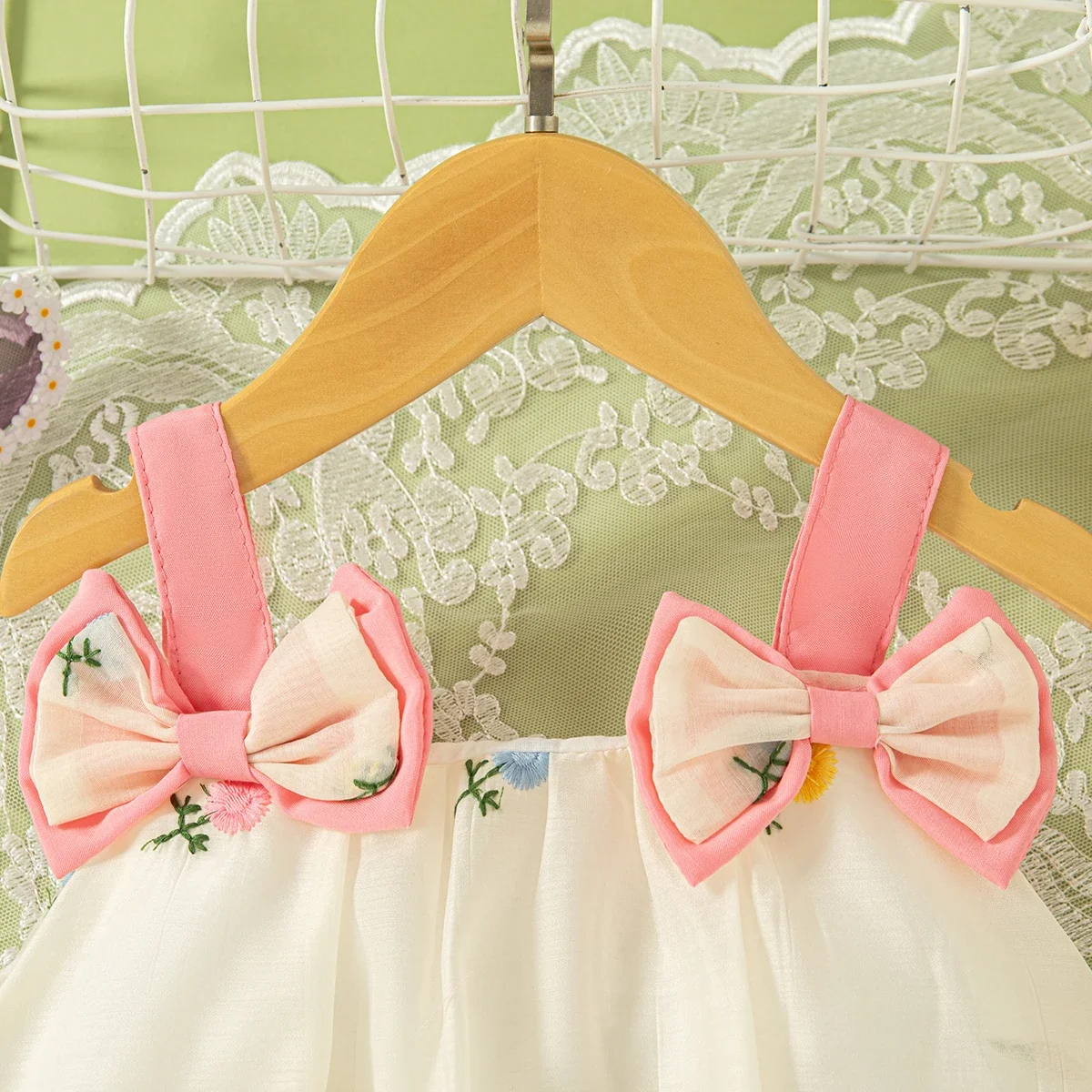 (الفتيات من عمر 0 إلى 3 سنوات) فستان بناتي جديد صيفي بفيونكة وأكمام منتفخة مطرز بالزهور فستان الأميرة الحلو #6