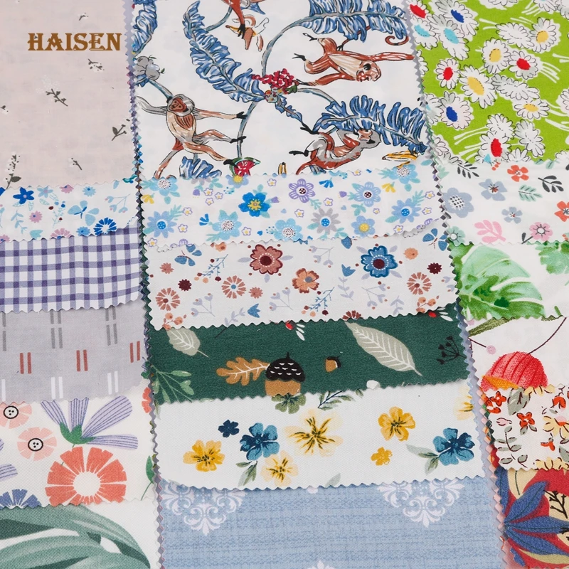 Haisen,Random Mix Color Printed Twill Cotton Fabric Patchwork Cloth,For Quilting&Sewing Material 12.8*12.8cm Square Calico Set