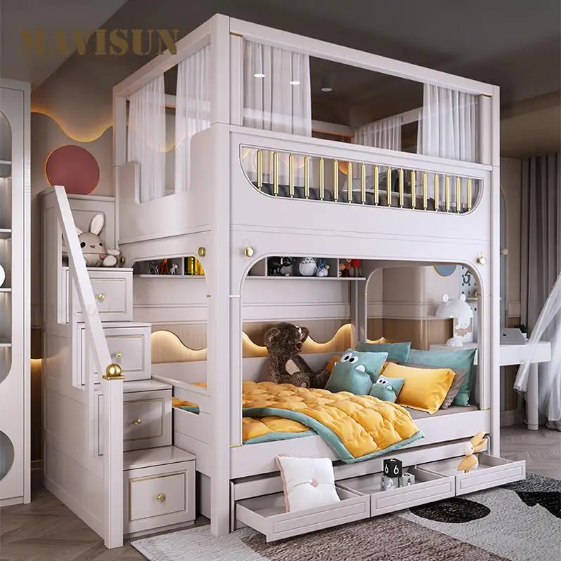 Litera multifuncional de lujo con valla de seguridad para niños, muebles de dormitorio para niños mayores de 5 a 8 años, cama de almacenamiento grande