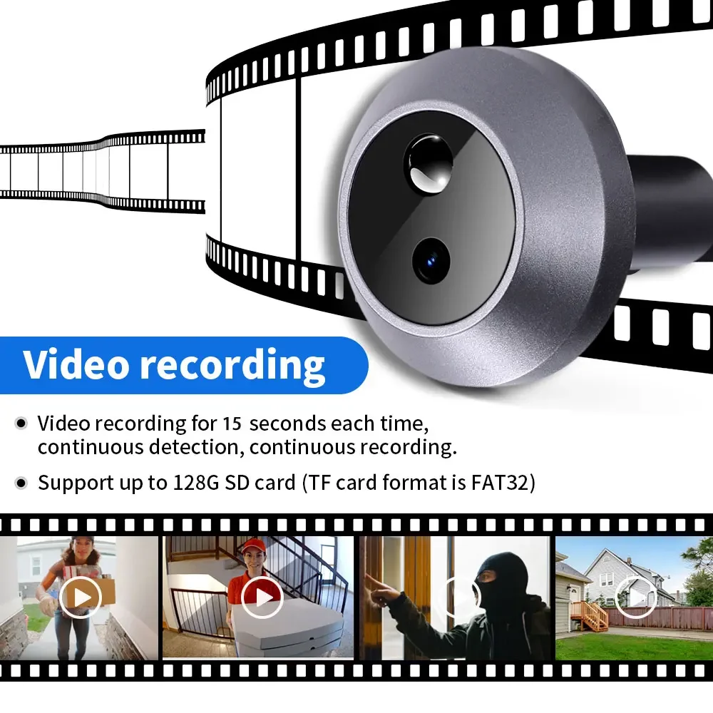 Câmera inteligente para porta olho mágico Yuezhe Choice com detector de movimento PIR 90 °   Mini olho de porta com tela LCD grande angular de 2,8 polegadas para casa