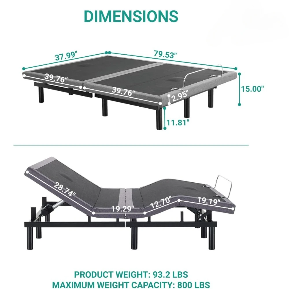 Adjustable Double Bed Rack, Massage Bed with USB Port, Wireless Remote Control, Ergonomic Zero Gravity Smart Bed