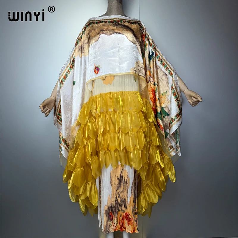 WINYI Boho Beach Pleated Slim Dress and Coat Two-Piece Suit for Women Bohemian Trab Woman Dresses Floor Length Vacation Top