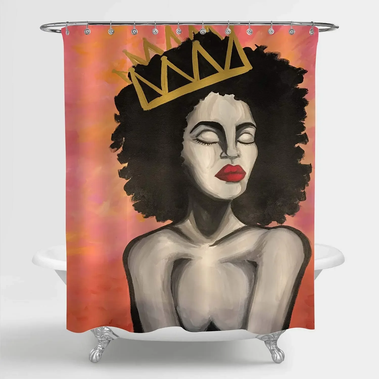 Afro African American Queen Shower Curtain Watercolor Black Woman with Crown Art