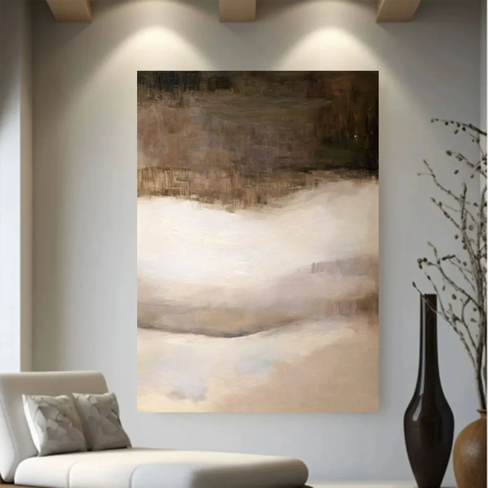 손으로 그린 ​​유화 현대 추상 풍경 가을 호수 뷰 황금 낙엽 캔버스 회화 거실 벽 예술