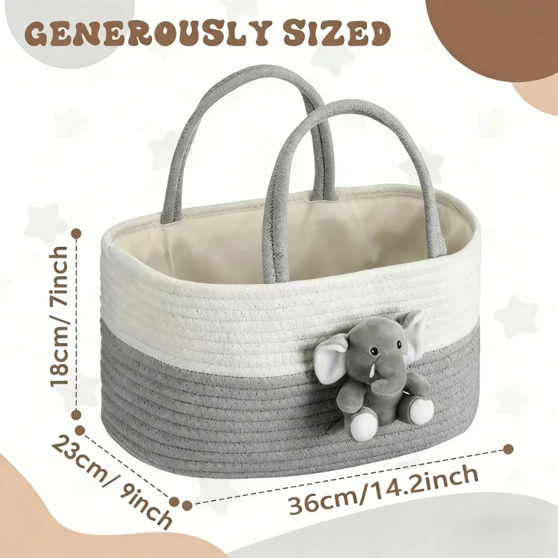 Portable Diaper Bags Caddy Organizer  Large Capacity Cotton Rope Storage Basket with Handle for Travel Baby Changing Station Bag