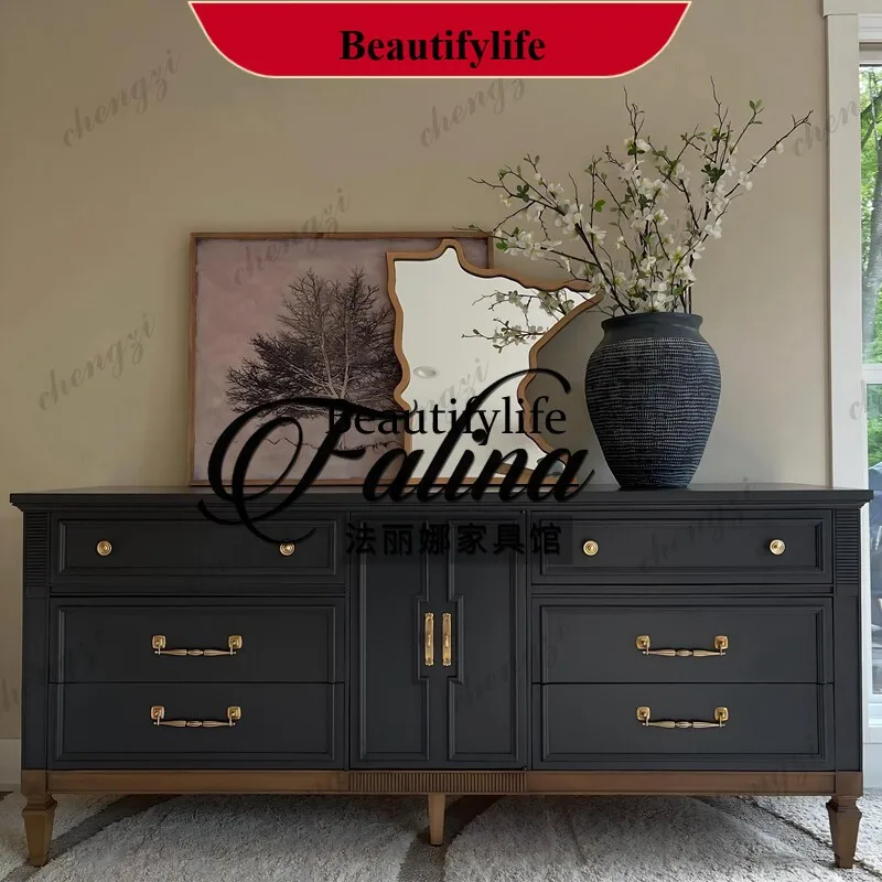 French master bedroom chest, American solid wood light luxury, bedside storage locker, high-grade side cabinet against the wall