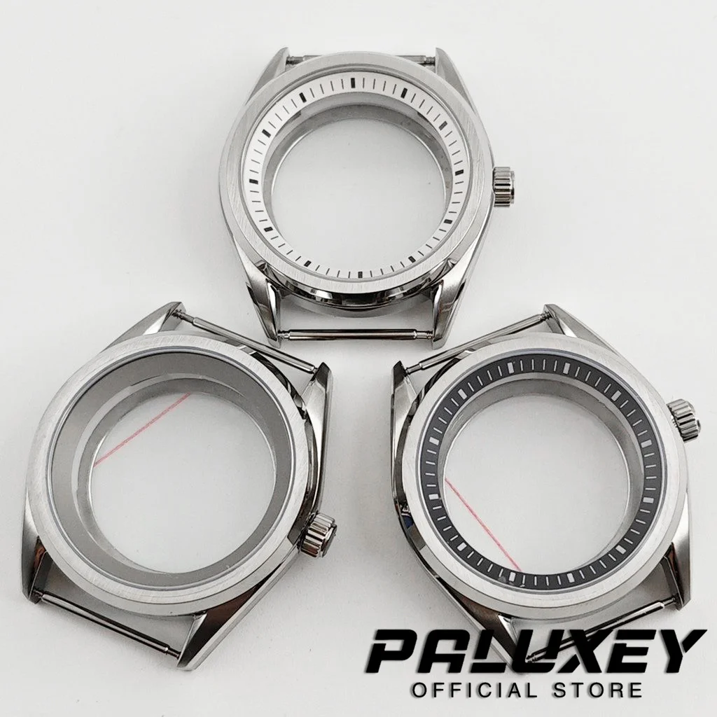 40mm Silver GS Sapphire Glass Stainless Steel Black White Chapter Ring Watch Case Fit NH35 NH36 4R35 4R36 NH34 NH38 Movement