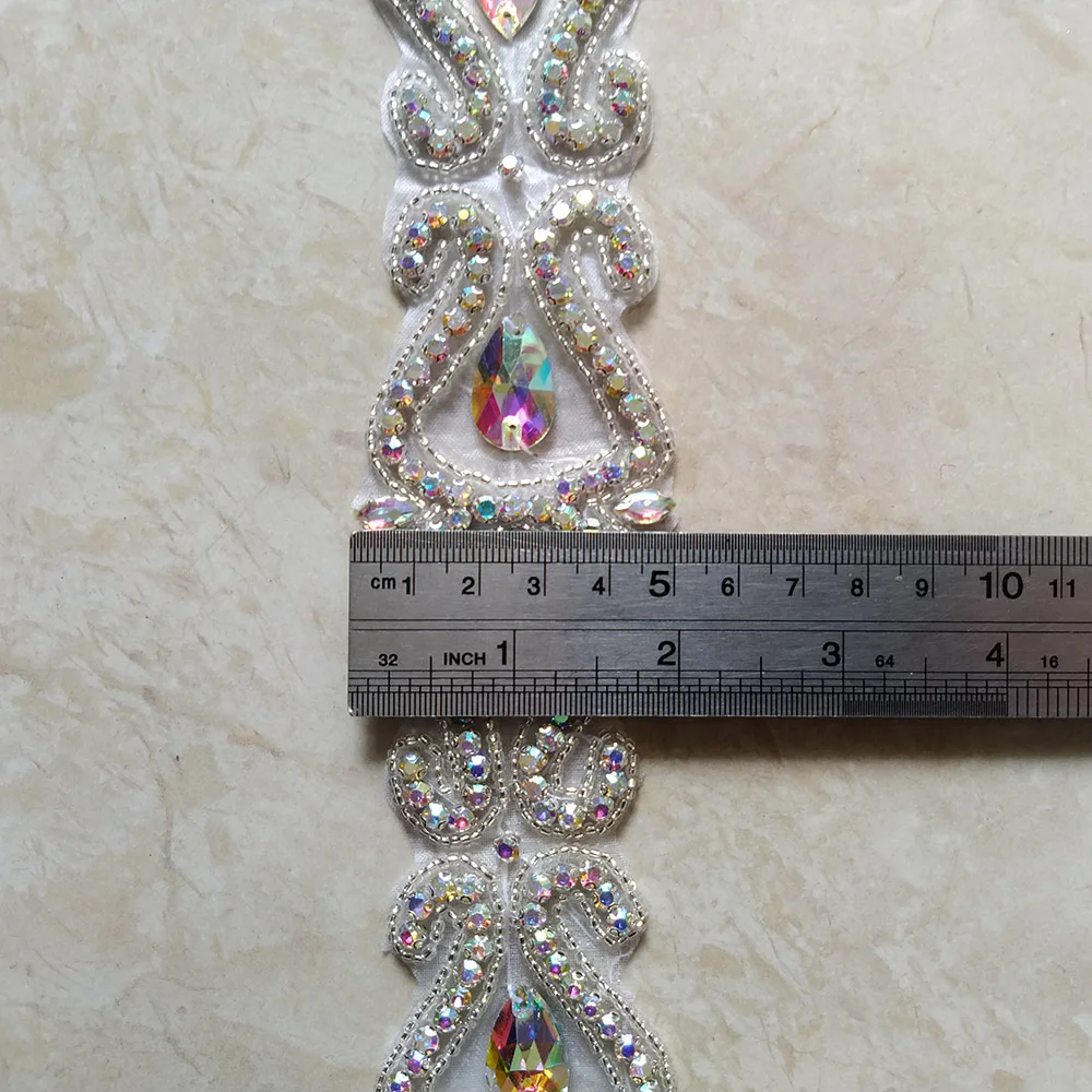 Hot Sale 1yard Crystal AB Rhinestone Chain Bridal Sash Rhinestone Trim Flower Applique Wedding DIY Accessories LSRT102-1