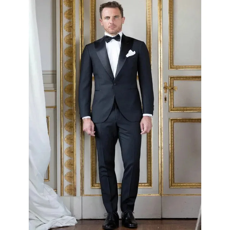 

Black Men's Suits Smart Casual Outfits Single Breasted Peak Lapel Luxury 2 Piece Formal Outfits Costume Homme Terno 2024