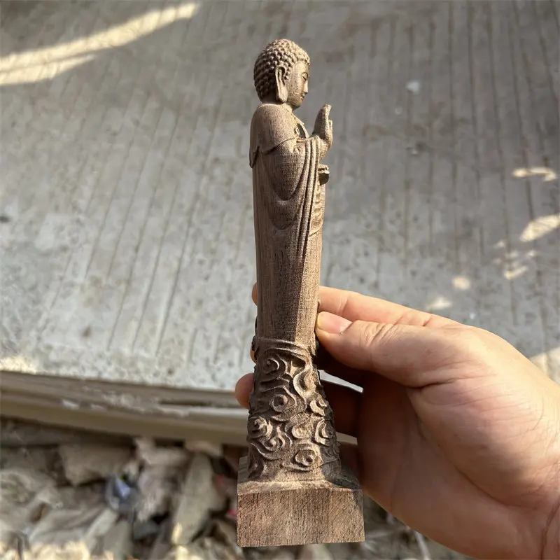 Antique solid wood carved Shakyamuni Buddha statue ornament home Buddhist halls desktop offerings decoration