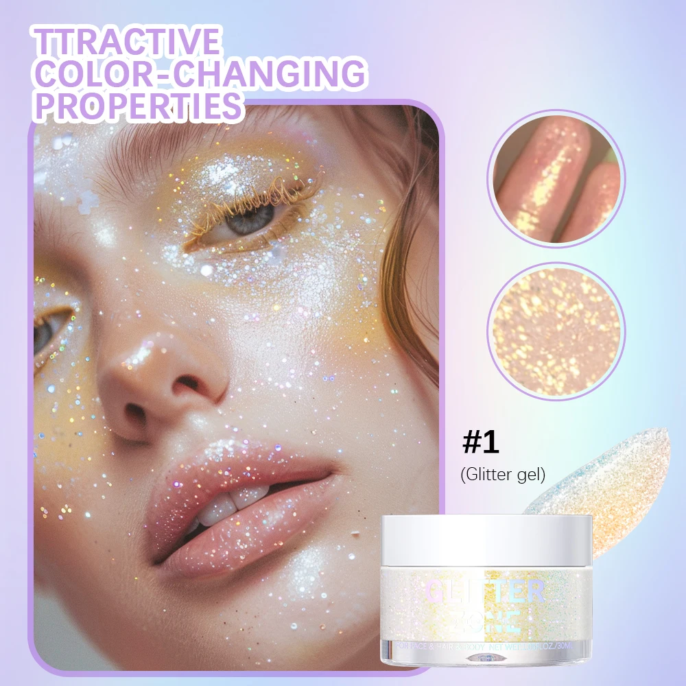 30ml 반짝이 젤 아이 섀도우 리퀴드 페이스 바디 대형 스팽글 젤 다기능 다채로운 루스 스팽글 크림 파티 장식