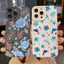 Zomer Oceaanschildpad Dolfijnprint Siliconen Telefoonhoesje Voor Iphone 16 15 14 13 12 11 Pro X Xr Xs 7 8 Plus Se 2020 Zachte Hoes