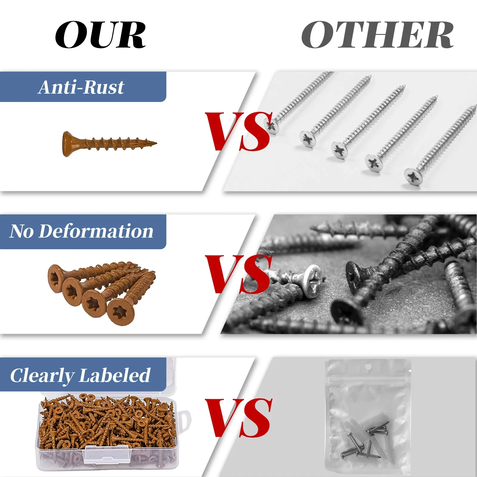 10-100Pcs Carbon Steel Brown Torx Countersunk Head Wood Screws for Furniture Woodworking Fasteners 8x1-5l8 / 8x2 / 9x2-1l2