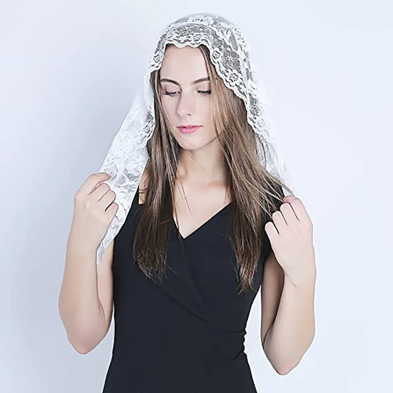 Kirchen schleier Mantilla Latin Massen schleier elegante florale Spitze Kopf bedeckung für Frauen katholische Schleier Kapellen Hochzeit Braut schleier