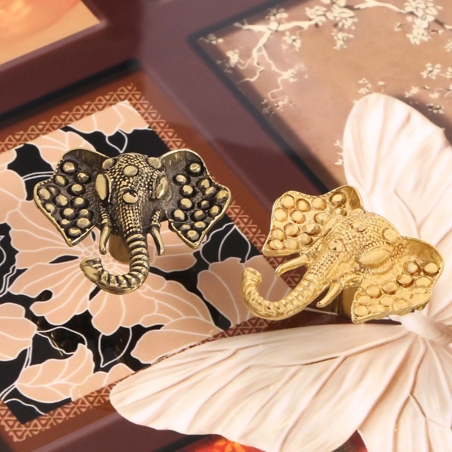 Vintage Brass Asian Elephant Door Pulls – Nautical Home Decor Cabinet Pulls Pigeon Drawer Knob Decorative Drawers DIY