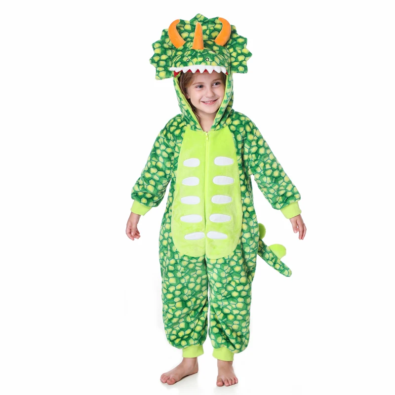 Halloween Cartoon Dinosaur Costume para Crianças, Macacões de manga comprida, Role Play Pijama, Cosplay Party Outfits