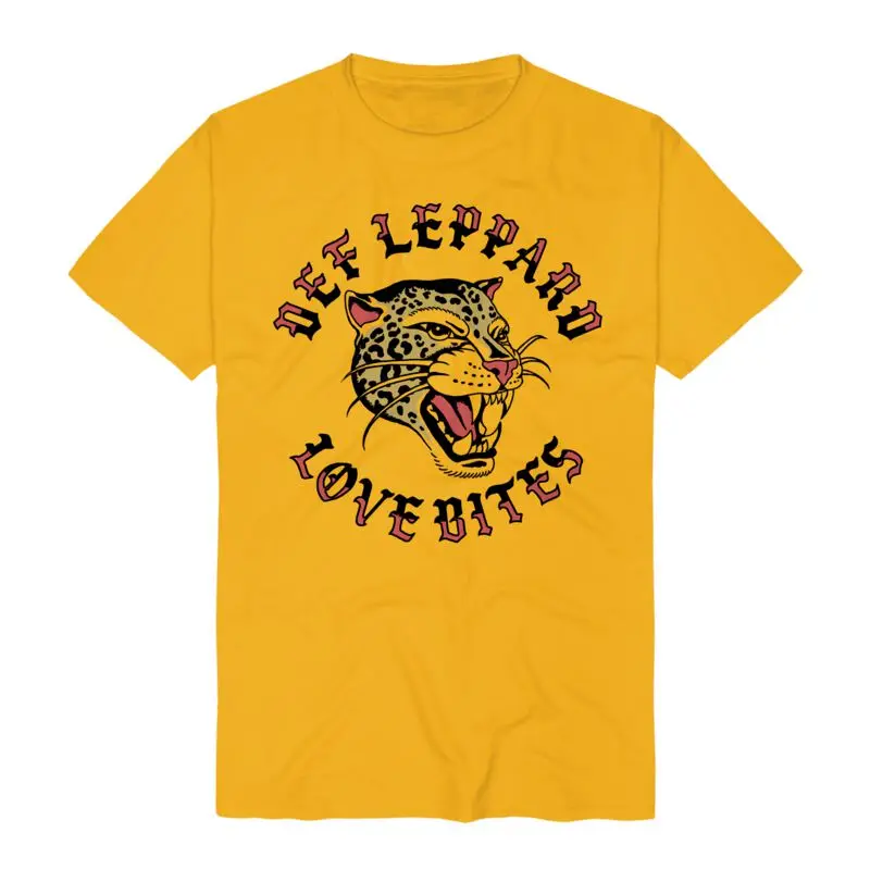 Camiseta amarela da banda Def Leppard, camiseta gráfica de algodão, masculina, feminina, verão, streetwear