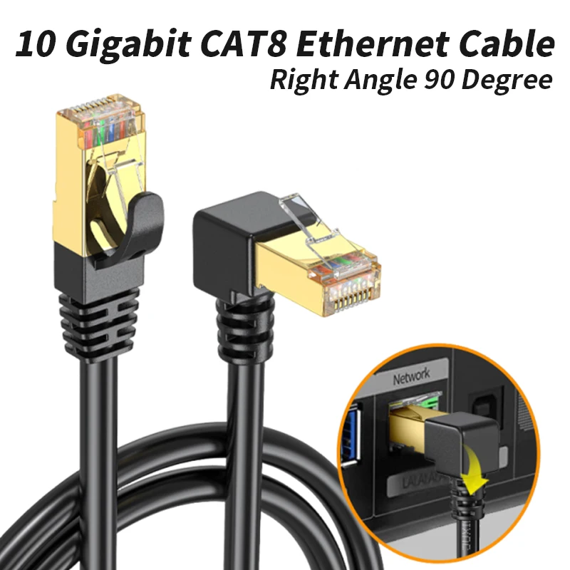 

10 Gigabit CAT8 Ethernet Cable Right Angle 90 Degree Pure Copper Shielded Line Bend Cat 8 Router 5G Broadband Network Jumper