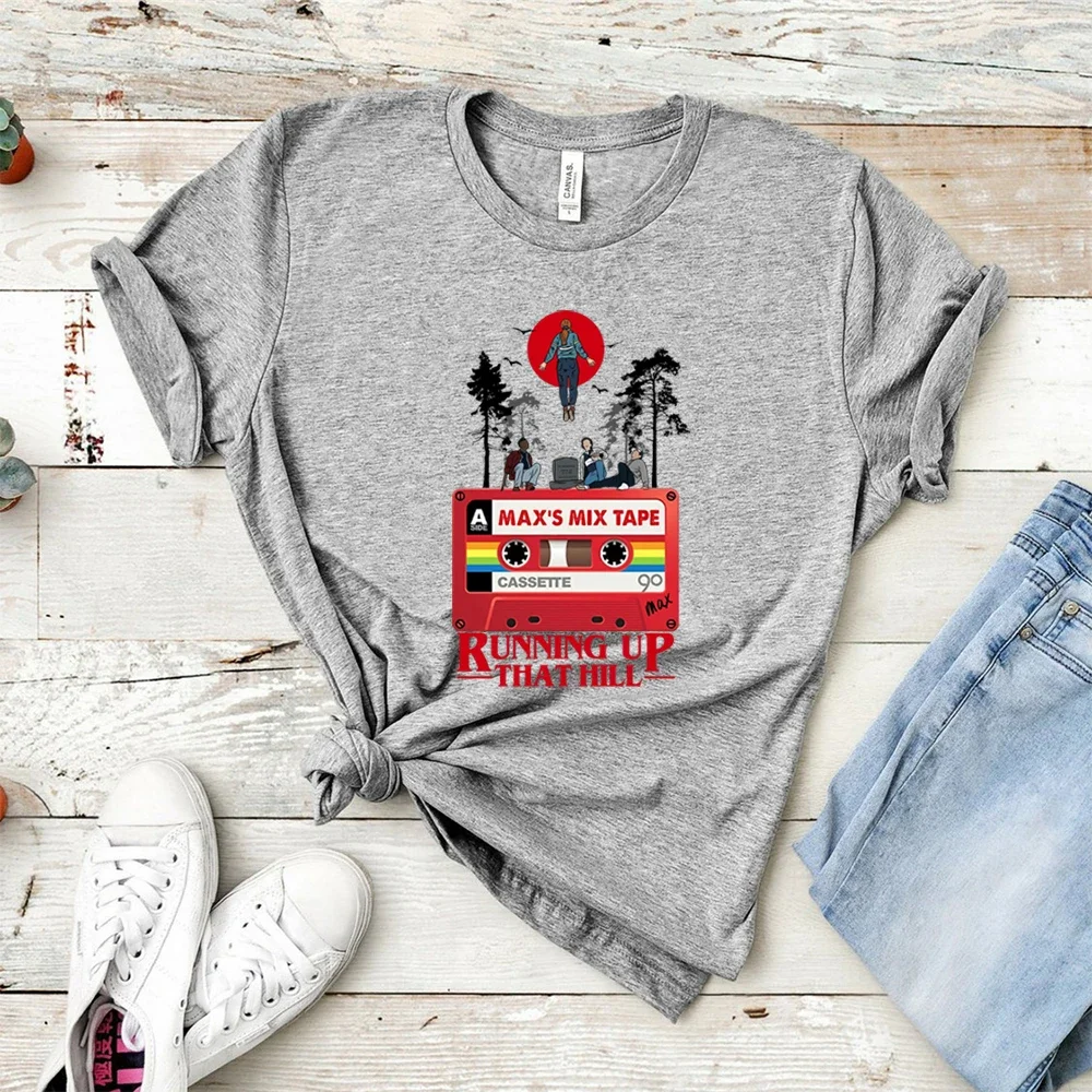 تي شيرت Running Up That Hill غريب 4 أشياء مستوحاة من التي شيرت للجنسين تي شيرت ماكس المفضل أغنية تي شيرت ملابس الشارع الشهير