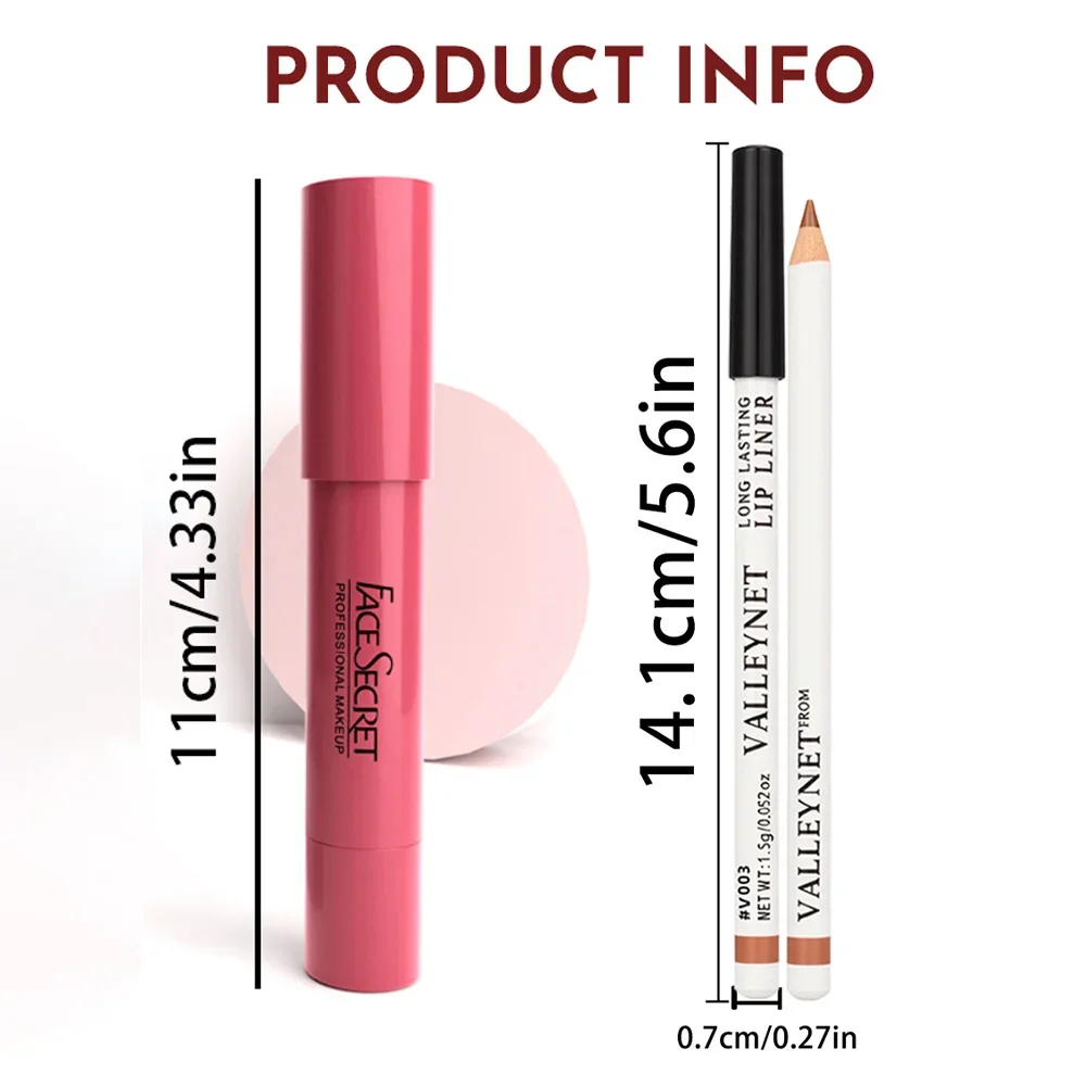 2 pezzi/set di matite per labbra + rossetto in velluto opaco combinato set di labbra impermeabili a lunga durata per creare un trucco labbra dall'aspetto quotidiano.
