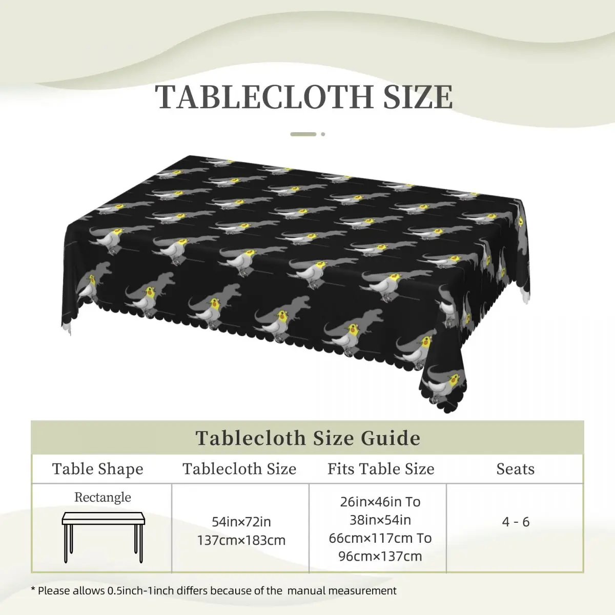 Dinosaur Shadow Cockatoo Cockatiel Customized Rectangular Tablecloth Oilproof Table Cover for Dining Events Table Cloth