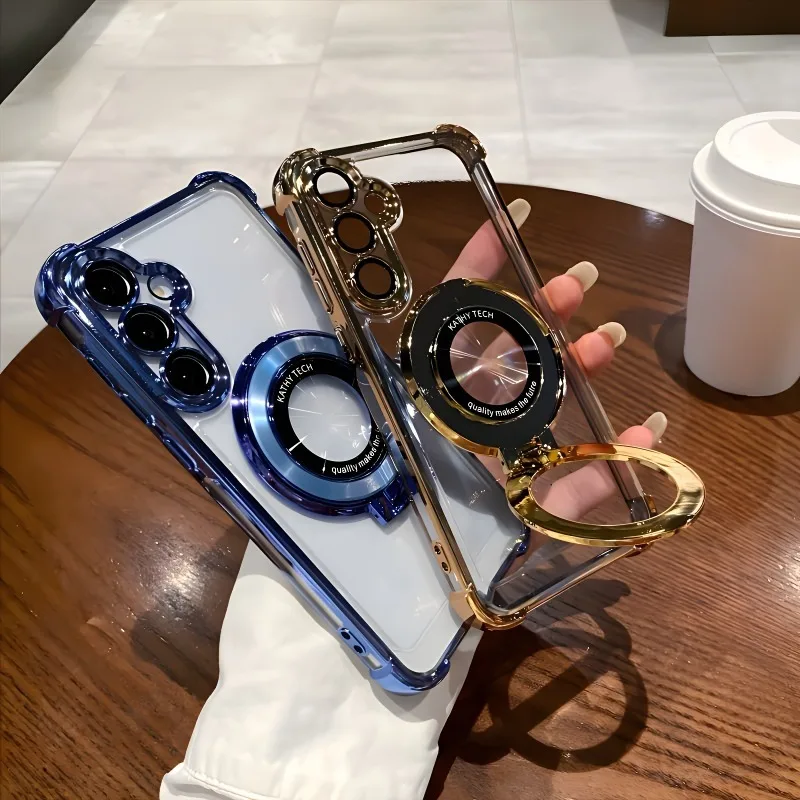 Funda magnética de lujo con soporte y placa para Samsung Galaxy S26 S25 S24 Ultra Plus S26Ultra, a prueba de golpes con respaldo transparente 6