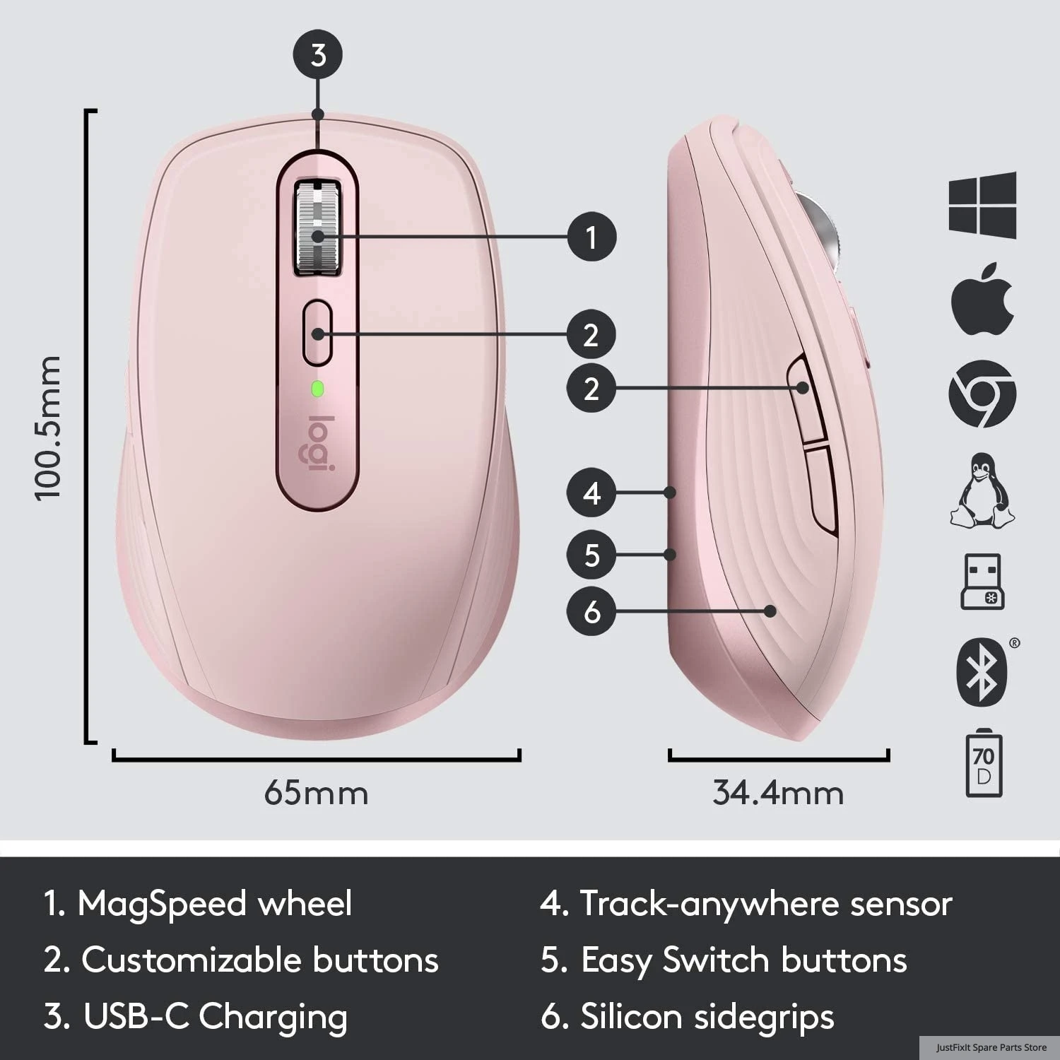 Imagem -03 - Mouse sem Fio Logitech-mx Anycare Compacto Alto Desempenho para Negócios Escritório Computadores