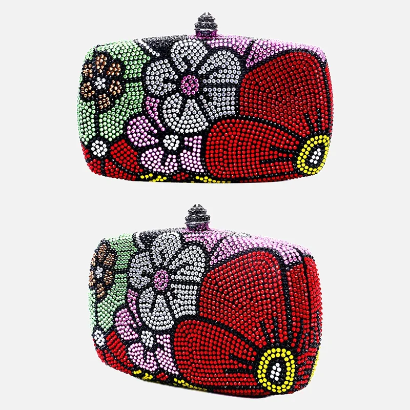 Women Multi Flower Rhinestone Clutches Luxury Diamond Wedding Purse Crystal Dinner Handbags Designer Party Stones Minaudere Bags view 4