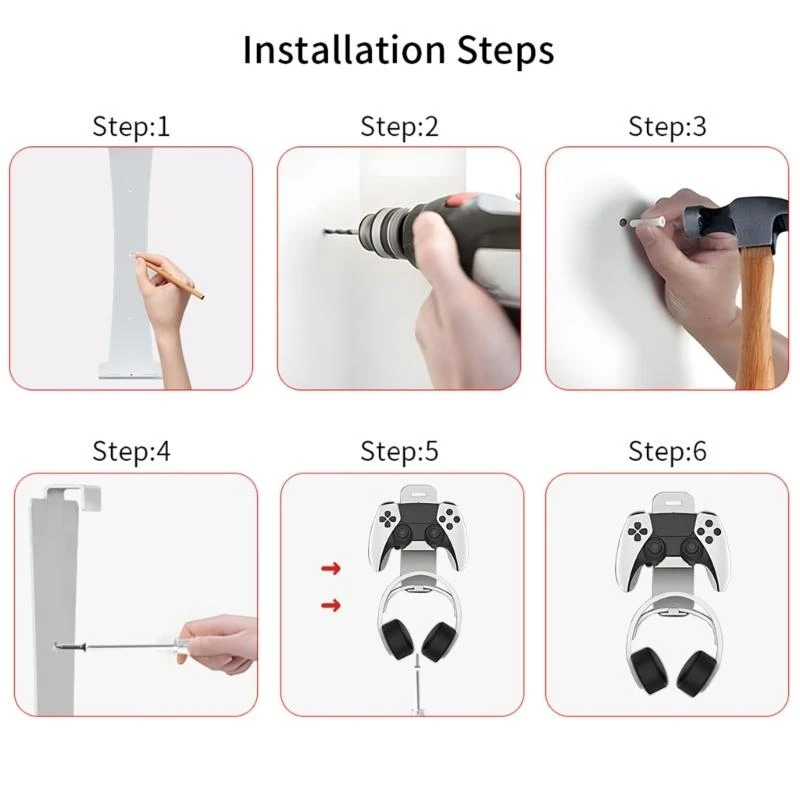 DXAB Game Consoles Wall Mount Metal Wall Mount Shelf Bundle with Controller & Headphone Holder Game Accessories for PS5slim