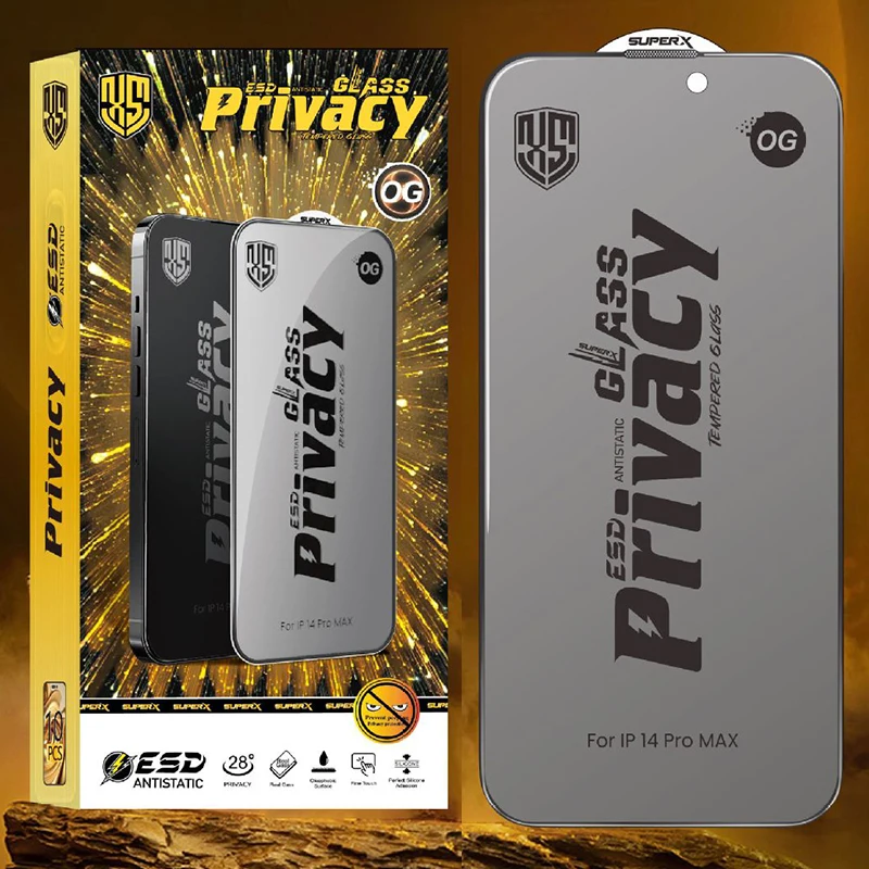 3 قطعة OG ESD 28 °   واقي شاشة من الزجاج المقسى للخصوصية مضاد للكهرباء الساكنة لهاتف iPhone 17 Air 16 Pro Max 16E 15 Plus 14 13 12 11 XS