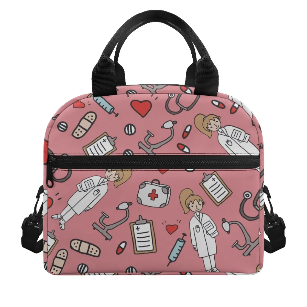 Pink Nurse Medical Tool Cartoon Pattern Large Capacity Reduce Burden Lunch Bag Multi-Pocket Zip Bag Nurse Tool Kit Custom Logo